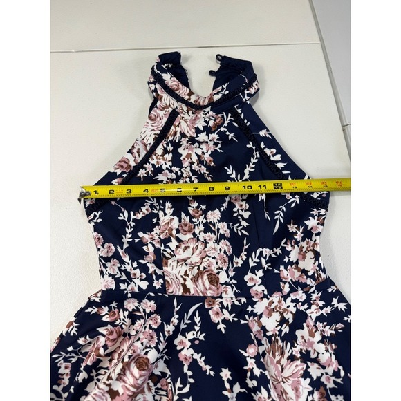 B. Darlin Navy Floral Fit & Flare Dress – Size 7/8 – High Neck Crochet Trim - Picture 6 of 12